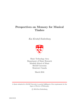 Perspectives on Memory for Musical Timbre