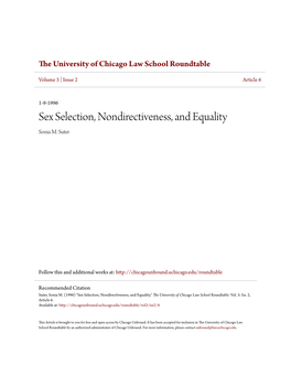 Sex Selection, Nondirectiveness, and Equality Sonia M