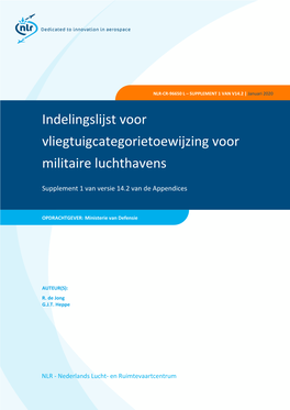 Indelingslijst Voor Vliegtuigcategorietoewijzing Voor Militaire Luchthavens