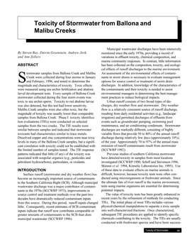 Toxicity of Stormwater from Ballona and Malibu Creeks