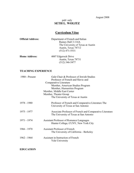 SETH L. WOLITZ Curriculum Vitae