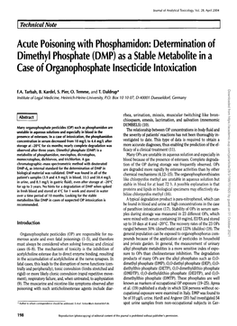 Determination of Dimethyl Phosphate (DMP) As a Stable Metabolite in A