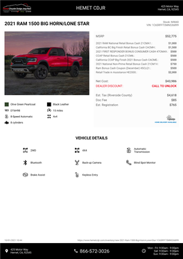 2021 Ram 1500 Big Horn/Lone Star Vin: 1C6srfft0mn536899