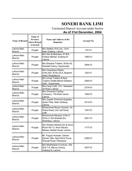 Unclaimed Deposit 2004