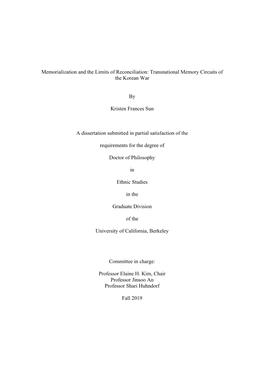 Memorialization and the Limits of Reconciliation: Transnational Memory Circuits of the Korean War