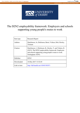 The D2N2 Employability Framework: Employers and Schools Supporting Young People's Routes to Work