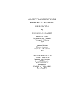 Age, Growth, and Recruitment of Striped Bass in Lake Texoma, Oklahoma-Texas