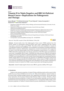 Vitamin D in Triple-Negative and BRCA1-Deficient Breast Cancer