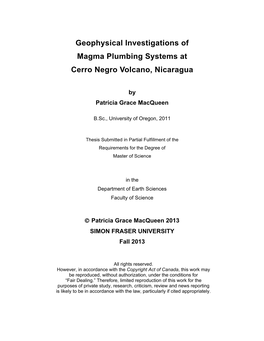 Geophysical Investigations of Magma Plumbing Systems at Cerro Negro Volcano, Nicaragua