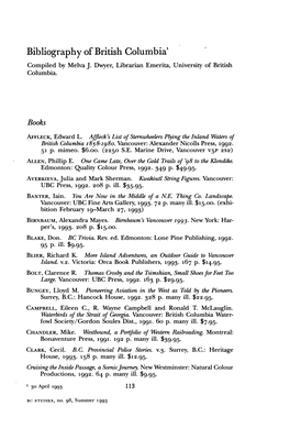 Bibliography of British Columbia1 Compiled by Melva J