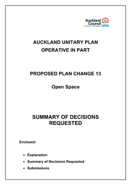 Summary of Decisions Requested