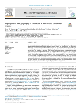 Phylogenetics and Geography of Speciation in New World Halichoeres T Wrasses ⁎ Peter C