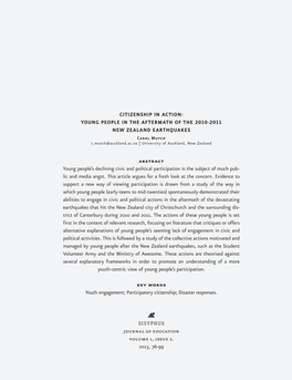 SISYPHUS Journal of Education Volume 1, Issue 2, 2013, 76-99 Citizenship in Action: Young People in the Aftermath of the 2010-2011 (…)