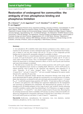 Restoration of Endangered Fen Communities: the Ambiguity of Iron–Phosphorus Binding and Phosphorus Limitation