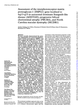 Assessment of the Interphotoreceptor Matrix Proteoglycan-1 (IMPG1) Gene Localised to Disease (ADSTGD), Progressive Bifocal Chori