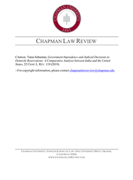 Government Imprudence and Judicial Decisions in Domicile Reservations: a Comparative Analysis Between India and the United States, 22 CHAP