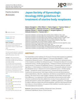 Japan Society of Gynecologic Oncology 2018 Guidelines for Treatment of Uterine Body Neoplasms