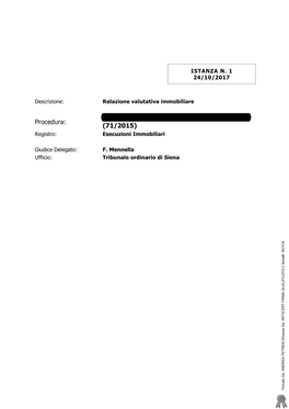 Procedura Esecutiva Contro PALLANTI PAOLO Procedura: (71/2015) Registro: Esecuzioni Immobiliari
