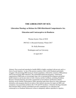 Liberation Theology As Defense for FBO-Distributed Comprehensive Sex Education and Contraceptives in Honduras