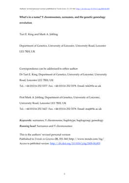 Y Chromosomes, Surnames, and the Genetic Genealogy Revolution