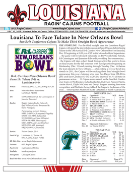 Louisiana to Face Tulane in New Orleans Bowl