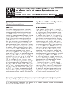 Pigeonpea and Cowpea Forage Yield and Nutritive Value in the Southern High Plains of the USA