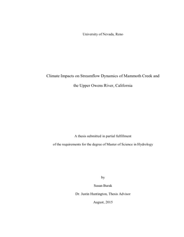 Climate Impacts on Streamflow Dynamics of Mammoth Creek and the Upper Owens River, California