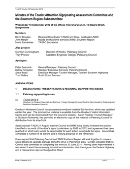 Minutes of the Tourist Attraction Signposting Assessment Committee and the Southern Region Subcommittee