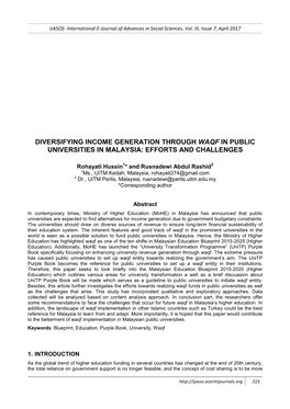 Diversifying Income Generation Through Waqf in Public Universities in Malaysia: Efforts and Challenges