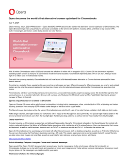 Opera Becomes the World's First Alternative Browser Optimized for Chromebooks