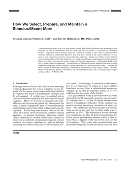 How We Select, Prepare, and Maintain a Stimulus/Mount Mare. 59Th