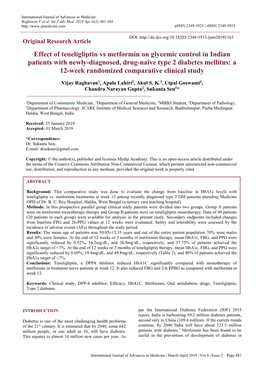 Effect of Teneligliptin Vs Metformin on Glycemic Control in Indian Patients