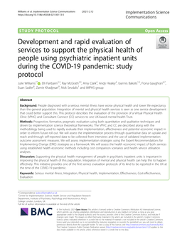 Development and Rapid Evaluation of Services to Support the Physical Health of People Using Psychiatric Inpatient Units During T