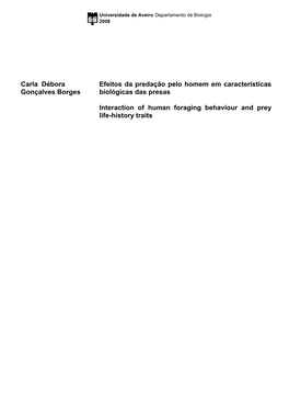 Carla Débora Gonçalves Borges Efeitos Da Predação Pelo Homem Em Características Biológicas Das Presas Interaction of Huma
