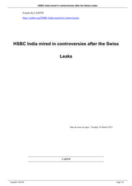 HSBC India Mired in Controversies After the Swiss Leaks