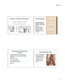 Darwin's Theory of Evolution Charles Darwin the Old World View