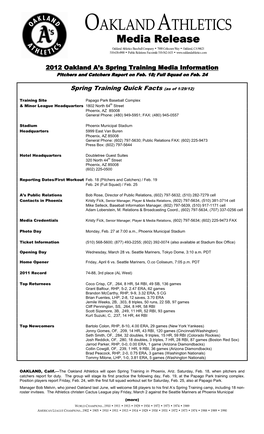 01-29-2012 Athletics Spring Training Information