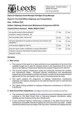 Highway Infrastructure Maintenance Programmes 2021-22