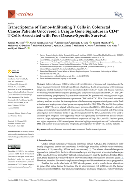 Transcriptome of Tumor-Infiltrating T Cells in Colorectal Cancer Patients Uncovered a Unique Gene Signature in CD4+T Cells Assoc