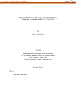 Effect of Fat Quality on Sausage Processing, Texture, and Sensory Characteristics