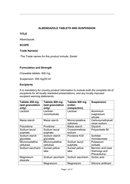 Albendazole Tablets and Suspension