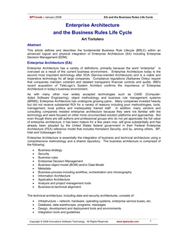 Enterprise Architecture and the Business Rules Life Cycle