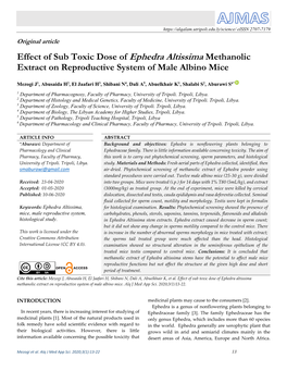 Effect of Sub Toxic Dose of Ephedra Altissima Methanolic Extract on Reproductive System of Male Albino Mice