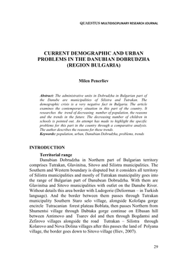 Current Demographic and Urban Problems in the Danubian Dobrudzha (Region Bulgaria)