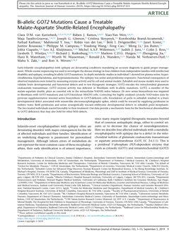 Bi-Allelic GOT2 Mutations Cause a Treatable Malate-Aspartate Shuttle