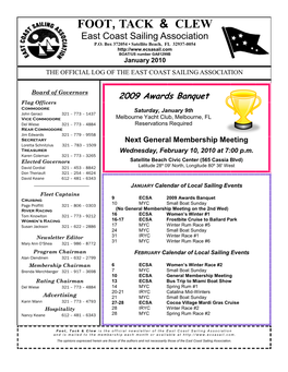 January 2010 the OFFICIAL LOG of the EAST COAST SAILING ASSOCIATION