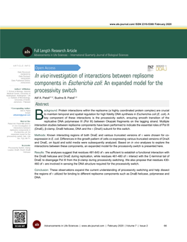 In Vivo Investigation of Interactions Between Replisome Components in Escherichia Coli: an Expanded Model for the Processivity Switch