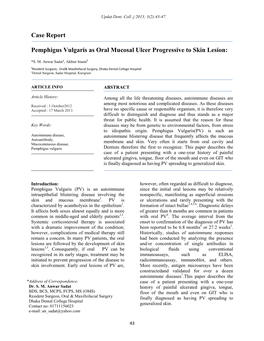 Case Report Pemphigus Vulgaris As Oral Mucosal Ulcer Progressive To