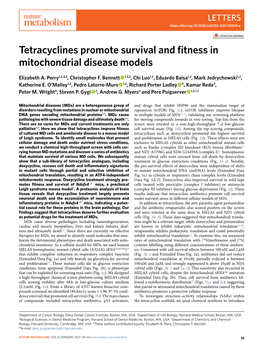 Tetracyclines Promote Survival and Fitness in Mitochondrial Disease Models