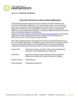 Narrative Section of a Successful Application